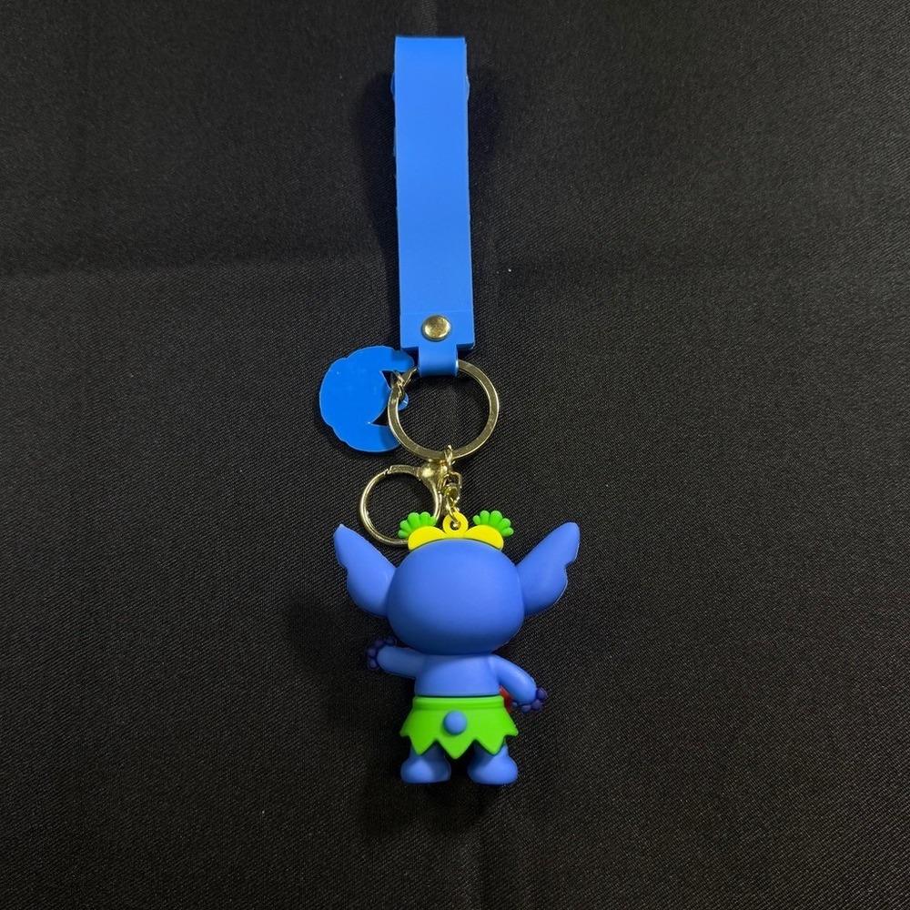 Disney Lilo and Stitch Hula Ukulele Keychain Blue Rubber Strap Keyring - Picture 5 of 5